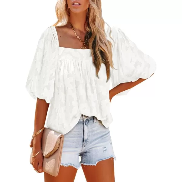 Dokotoo Womens Square Neck Summer Tops Puff Sleeve Lace Babydoll Blouse Loose Oversize T-Shirts