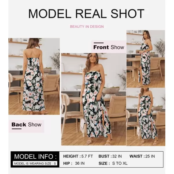 Dokotoo Womens Strapless Dresses Casual Summer High Waist Side Split Flowy Boho Maxi Dress