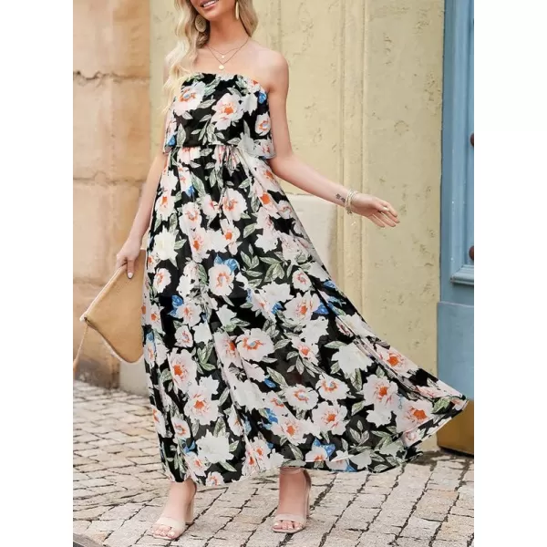 Dokotoo Womens Strapless Dresses Casual Summer High Waist Side Split Flowy Boho Maxi Dress