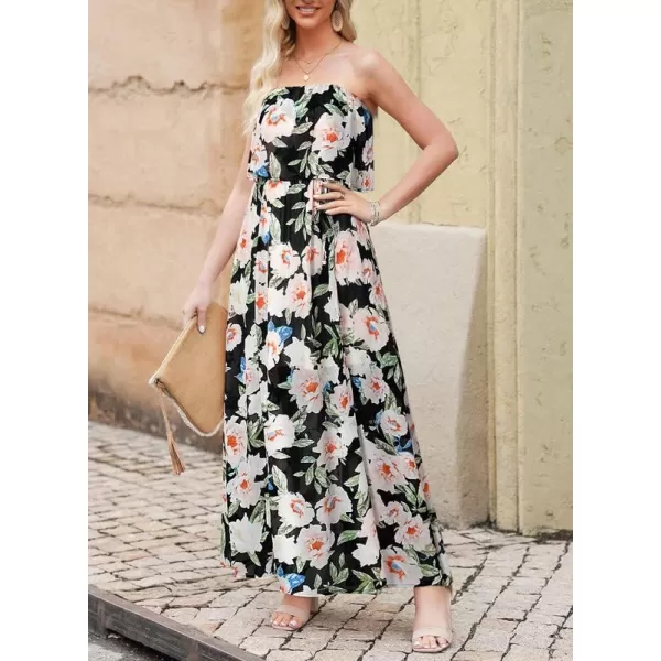 Dokotoo Womens Strapless Dresses Casual Summer High Waist Side Split Flowy Boho Maxi Dress