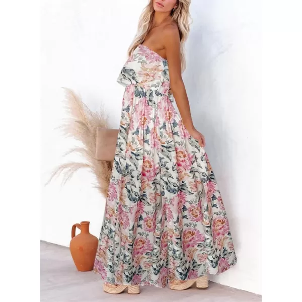 Dokotoo Womens Strapless Dresses Casual Summer High Waist Side Split Flowy Boho Maxi Dress