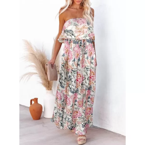 Dokotoo Womens Strapless Dresses Casual Summer High Waist Side Split Flowy Boho Maxi Dress