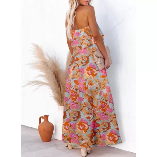 Dokotoo Womens Strapless Dresses Casual Summer High Waist Side Split Flowy Boho Maxi Dress