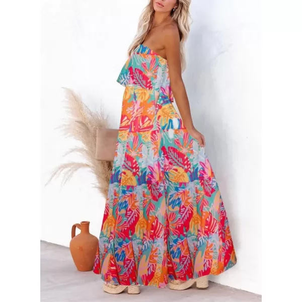 Dokotoo Womens Strapless Dresses Casual Summer High Waist Side Split Flowy Boho Maxi Dress