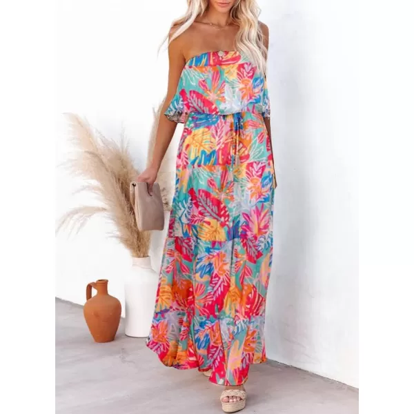 Dokotoo Womens Strapless Dresses Casual Summer High Waist Side Split Flowy Boho Maxi Dress