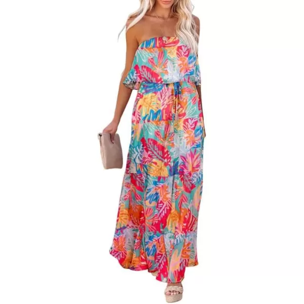 Dokotoo Womens Strapless Dresses Casual Summer High Waist Side Split Flowy Boho Maxi Dress