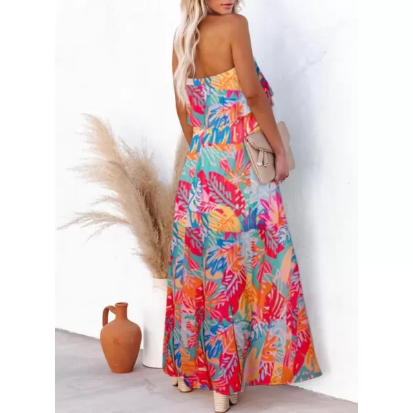 Dokotoo Womens Strapless Dresses Casual Summer High Waist Side Split Flowy Boho Maxi Dress