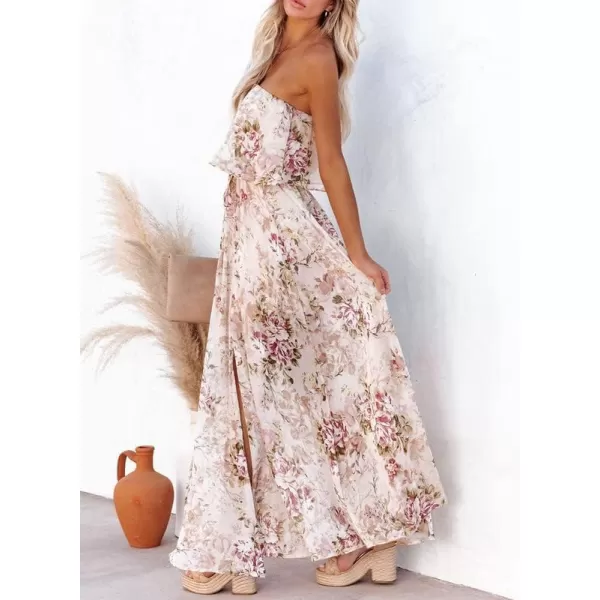 Dokotoo Womens Strapless Dresses Casual Summer High Waist Side Split Flowy Boho Maxi Dress