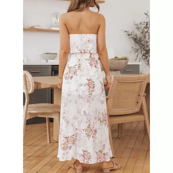 Dokotoo Womens Strapless Dresses Casual Summer High Waist Side Split Flowy Boho Maxi Dress