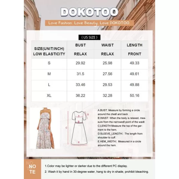 Dokotoo Womens Strapless Dresses Casual Summer High Waist Side Split Flowy Boho Maxi Dress
