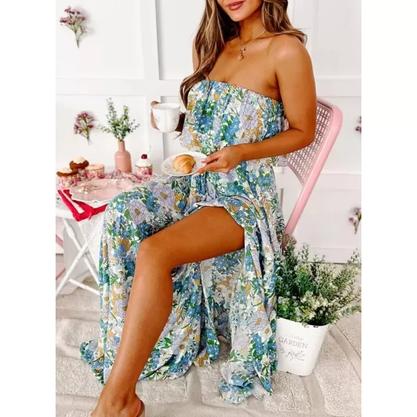Dokotoo Womens Strapless Dresses Casual Summer High Waist Side Split Flowy Boho Maxi Dress