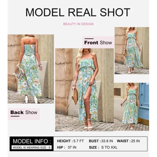 Dokotoo Womens Strapless Dresses Casual Summer High Waist Side Split Flowy Boho Maxi Dress