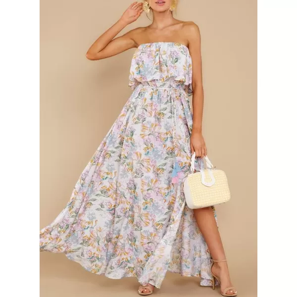Dokotoo Womens Strapless Dresses Casual Summer High Waist Side Split Flowy Boho Maxi Dress