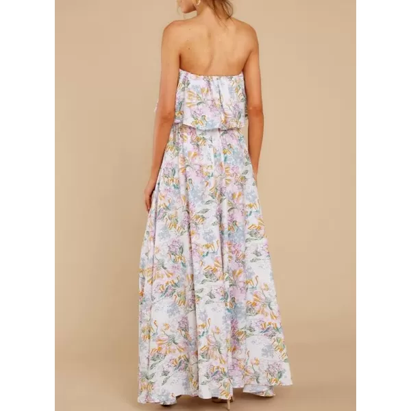 Dokotoo Womens Strapless Dresses Casual Summer High Waist Side Split Flowy Boho Maxi Dress