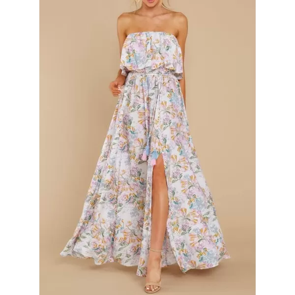Dokotoo Womens Strapless Dresses Casual Summer High Waist Side Split Flowy Boho Maxi Dress