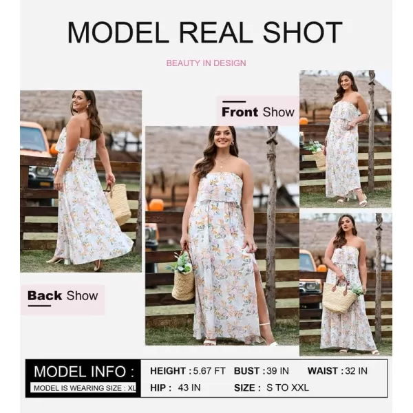 Dokotoo Womens Strapless Dresses Casual Summer High Waist Side Split Flowy Boho Maxi Dress