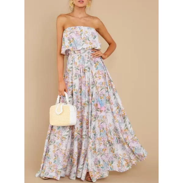 Dokotoo Womens Strapless Dresses Casual Summer High Waist Side Split Flowy Boho Maxi Dress