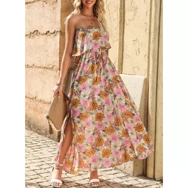 Dokotoo Womens Strapless Dresses Casual Summer High Waist Side Split Flowy Boho Maxi Dress