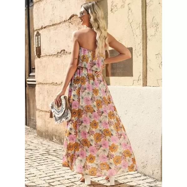 Dokotoo Womens Strapless Dresses Casual Summer High Waist Side Split Flowy Boho Maxi Dress