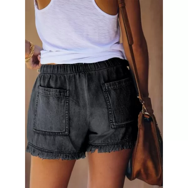 Dokotoo Womens Summer Drawstring Pocketed Frayed Tencel Jean Denim Shorts