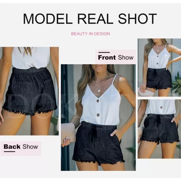 Dokotoo Womens Summer Drawstring Pocketed Frayed Tencel Jean Denim Shorts