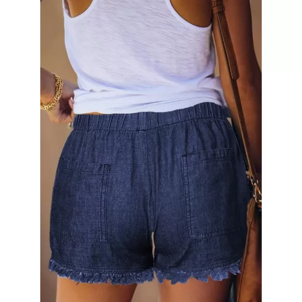 Dokotoo Womens Summer Drawstring Pocketed Frayed Tencel Jean Denim Shorts