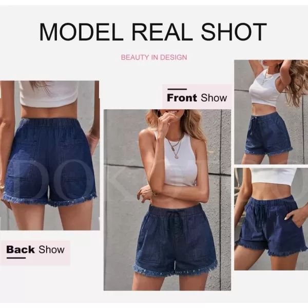 Dokotoo Womens Summer Drawstring Pocketed Frayed Tencel Jean Denim Shorts
