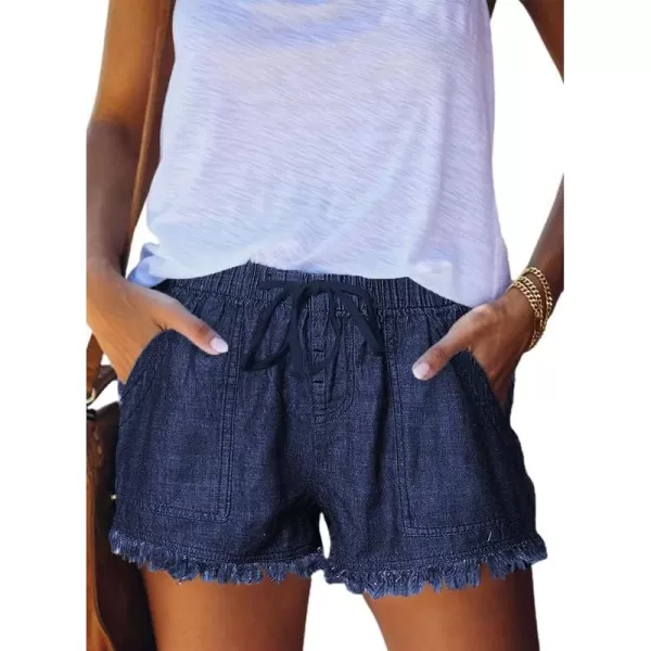 Dokotoo Womens Summer Drawstring Pocketed Frayed Tencel Jean Denim Shorts