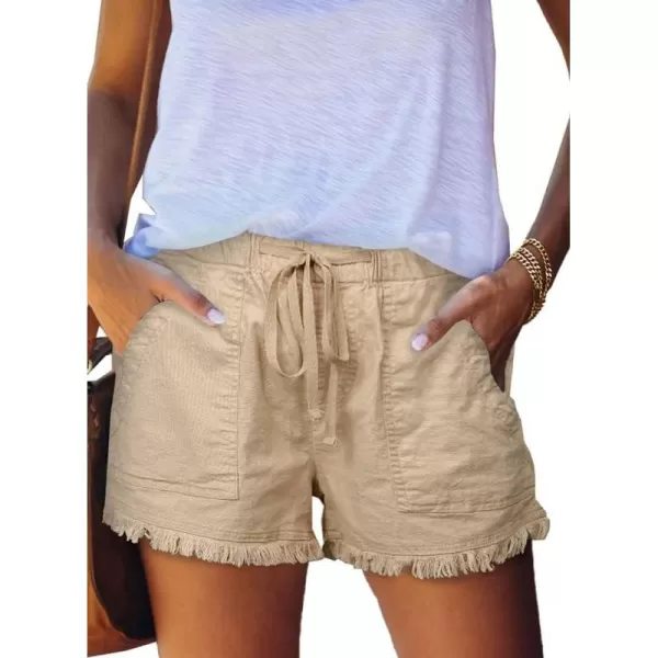Dokotoo Womens Summer Drawstring Pocketed Frayed Tencel Jean Denim Shorts