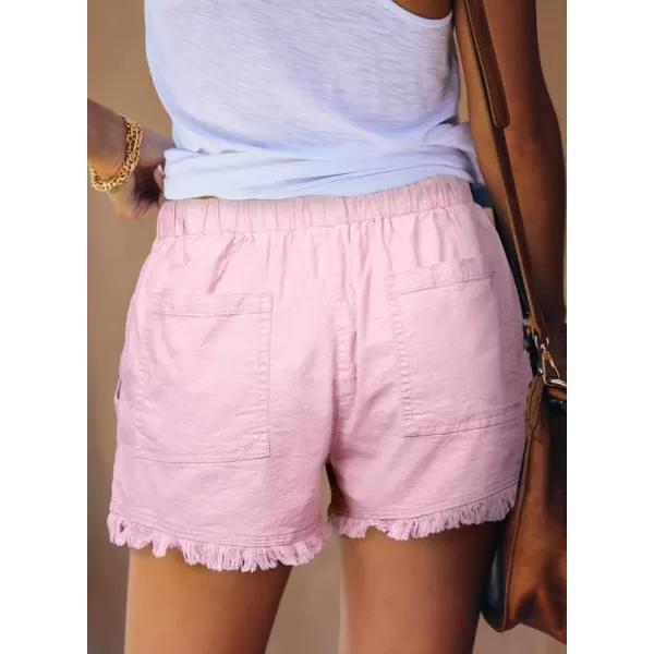 Dokotoo Womens Summer Drawstring Pocketed Frayed Tencel Jean Denim Shorts
