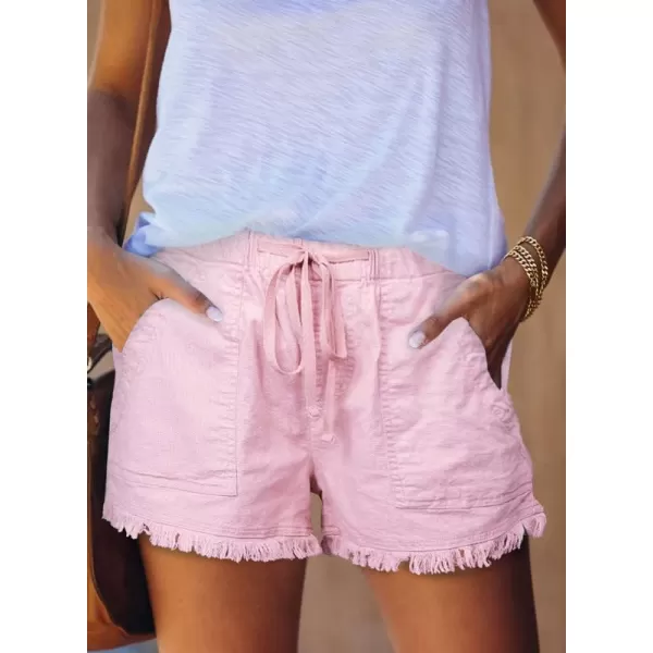 Dokotoo Womens Summer Drawstring Pocketed Frayed Tencel Jean Denim Shorts