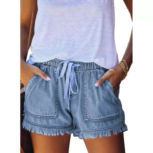 Dokotoo Womens Summer Drawstring Pocketed Frayed Tencel Jean Denim Shorts