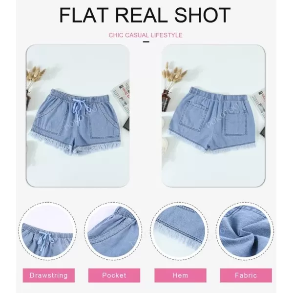 Dokotoo Womens Summer Drawstring Pocketed Frayed Tencel Jean Denim Shorts