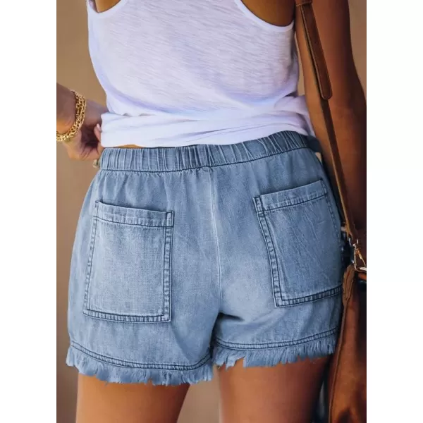 Dokotoo Womens Summer Drawstring Pocketed Frayed Tencel Jean Denim Shorts
