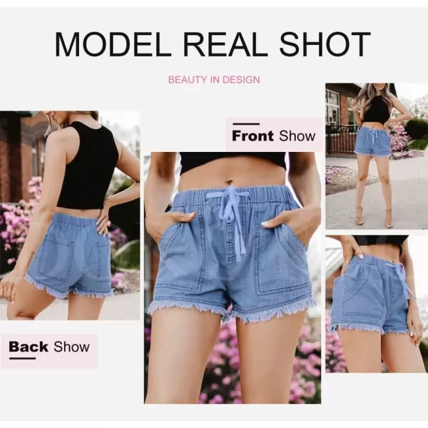 Dokotoo Womens Summer Drawstring Pocketed Frayed Tencel Jean Denim Shorts