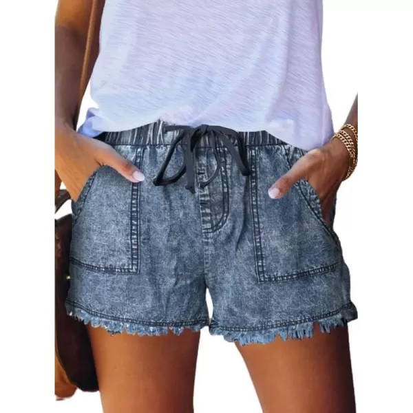 Dokotoo Womens Summer Drawstring Pocketed Frayed Tencel Jean Denim Shorts