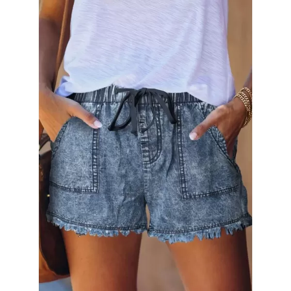 Dokotoo Womens Summer Drawstring Pocketed Frayed Tencel Jean Denim Shorts