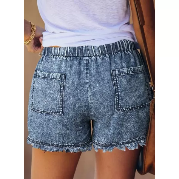 Dokotoo Womens Summer Drawstring Pocketed Frayed Tencel Jean Denim Shorts