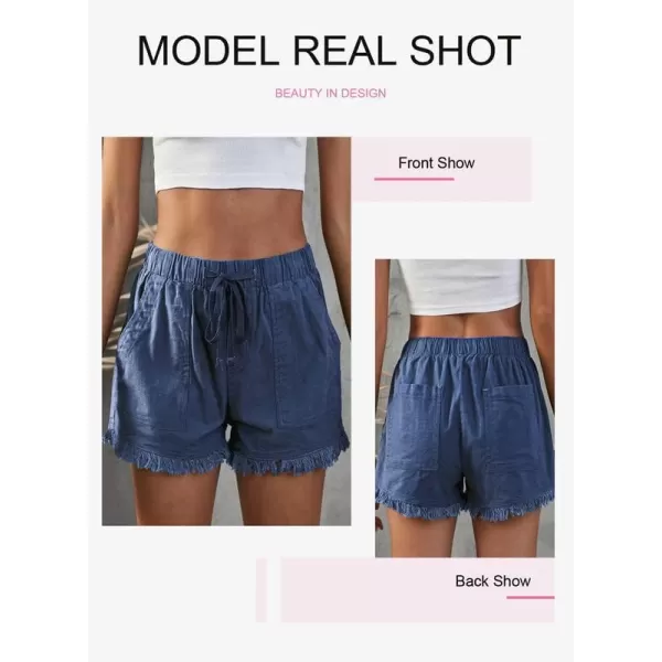 Dokotoo Womens Summer Drawstring Pocketed Frayed Tencel Jean Denim Shorts