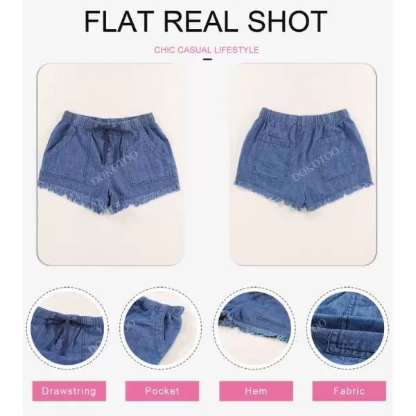 Dokotoo Womens Summer Drawstring Pocketed Frayed Tencel Jean Denim Shorts