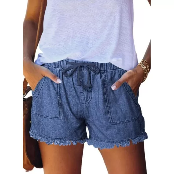 Dokotoo Womens Summer Drawstring Pocketed Frayed Tencel Jean Denim Shorts
