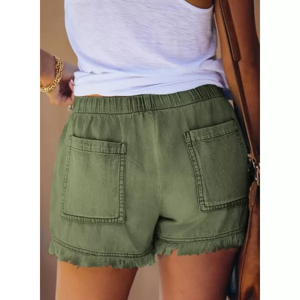 Dokotoo Womens Summer Drawstring Pocketed Frayed Tencel Jean Denim Shorts