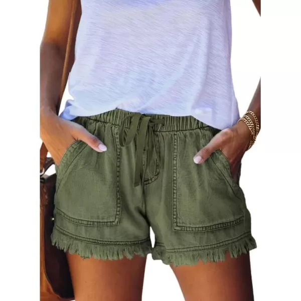 Dokotoo Womens Summer Drawstring Pocketed Frayed Tencel Jean Denim Shorts