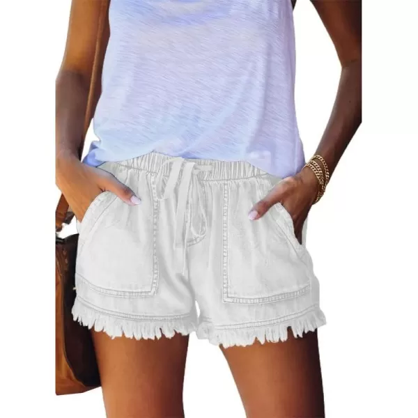 Dokotoo Womens Summer Drawstring Pocketed Frayed Tencel Jean Denim Shorts