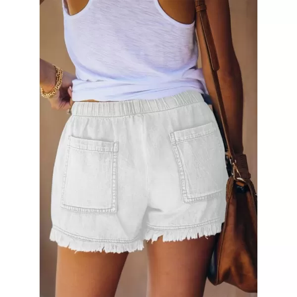 Dokotoo Womens Summer Drawstring Pocketed Frayed Tencel Jean Denim Shorts