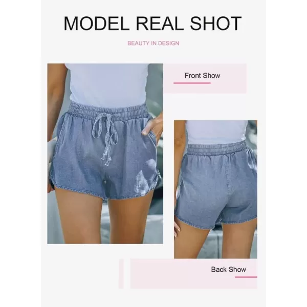 Dokotoo Womens Summer Drawstring Pocketed Frayed Tencel Jean Denim Shorts