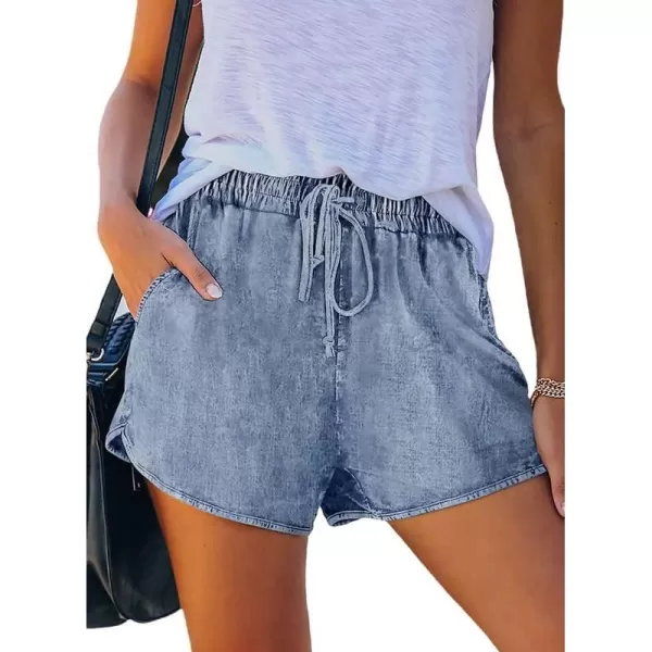 Dokotoo Womens Summer Drawstring Pocketed Frayed Tencel Jean Denim Shorts