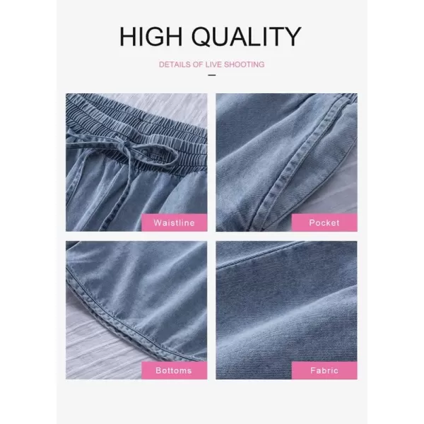 Dokotoo Womens Summer Drawstring Pocketed Frayed Tencel Jean Denim Shorts