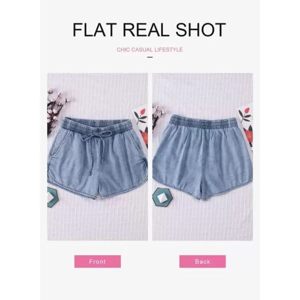 Dokotoo Womens Summer Drawstring Pocketed Frayed Tencel Jean Denim Shorts