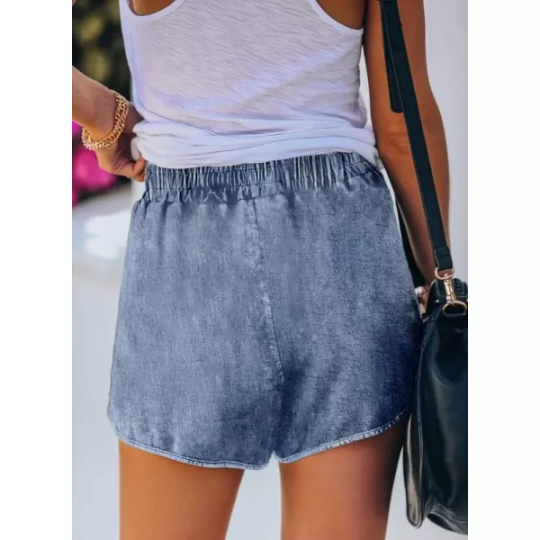 Dokotoo Womens Summer Drawstring Pocketed Frayed Tencel Jean Denim Shorts